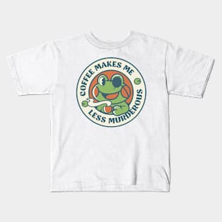 Coffee Makes me Feel Less Murderous Frog by Tobe Fonseca Kids T-Shirt